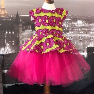 African fabric Ankara and tulle toddler dress
